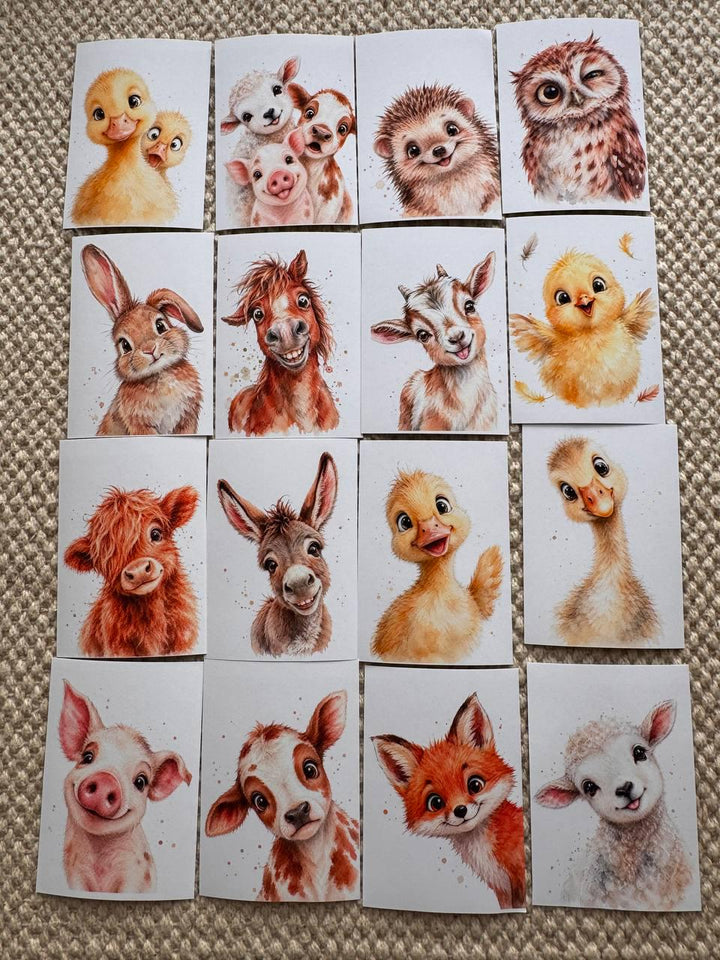 16 Funny Farm Animal Stickers, Cute Watercolour Animals, Duck Cow Pig Donkey Sheep Stickers, Journal Scrapbook Craft Stickers UK