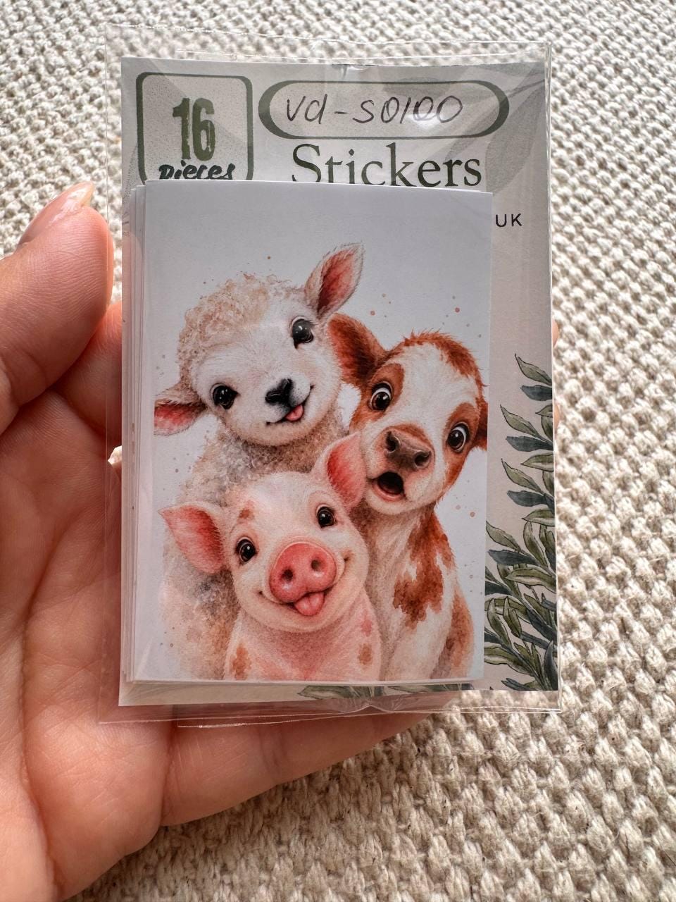 16 Funny Farm Animal Stickers, Cute Watercolour Animals, Duck Cow Pig Donkey Sheep Stickers, Journal Scrapbook Craft Stickers UK