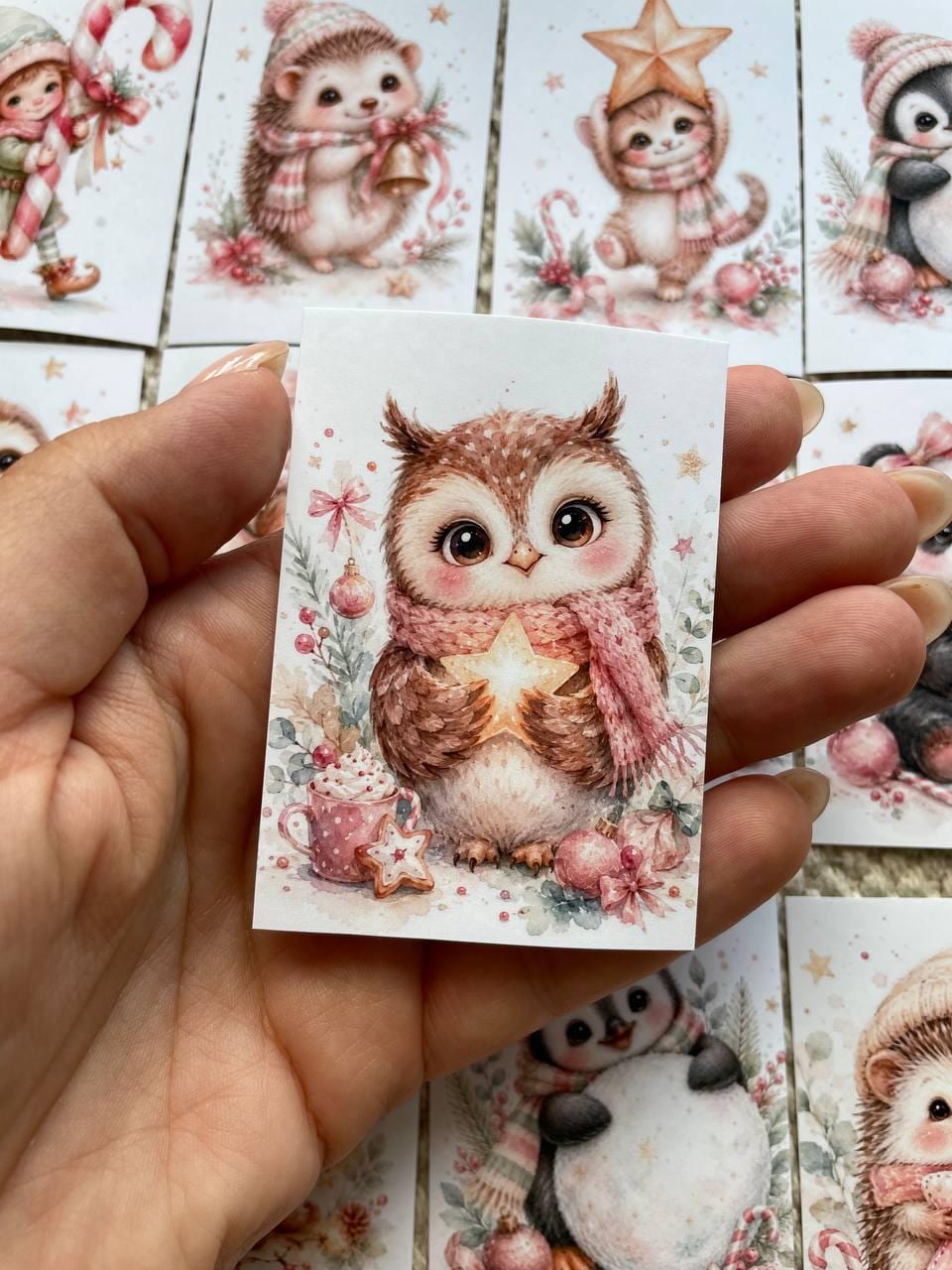 16 Cute Christmas Animal Stickers, Pink Watercolour Winter Stickers, Penguin Sloth Hedgehog Mouse, Journal Scrapbook Craft Stickers