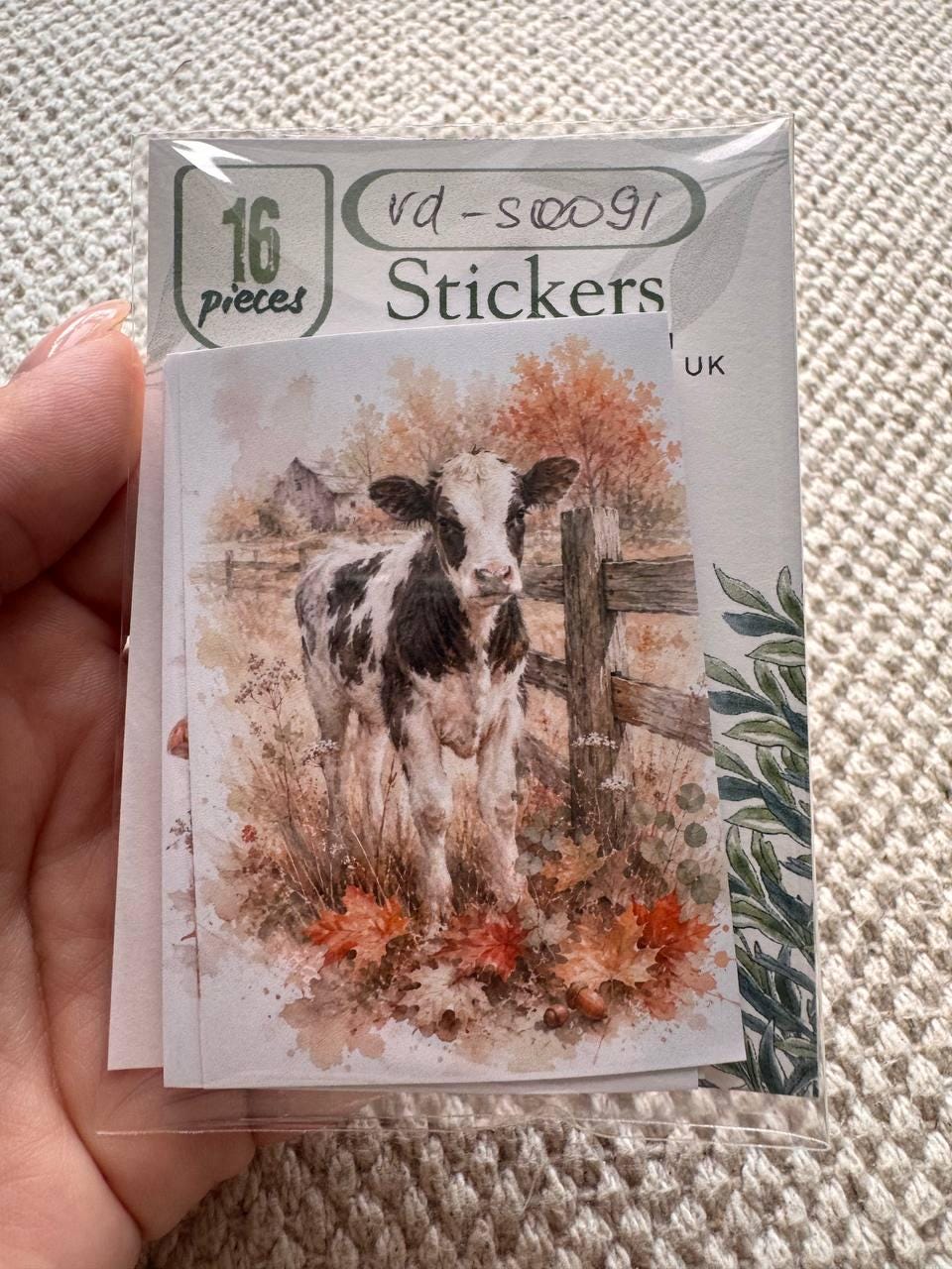 16 Autumn Farm Stickers, Watercolour Country Farmhouse Stickers, Fall Animals Pumpkins Journal Scrapbook Cottagecore Craft Stickers