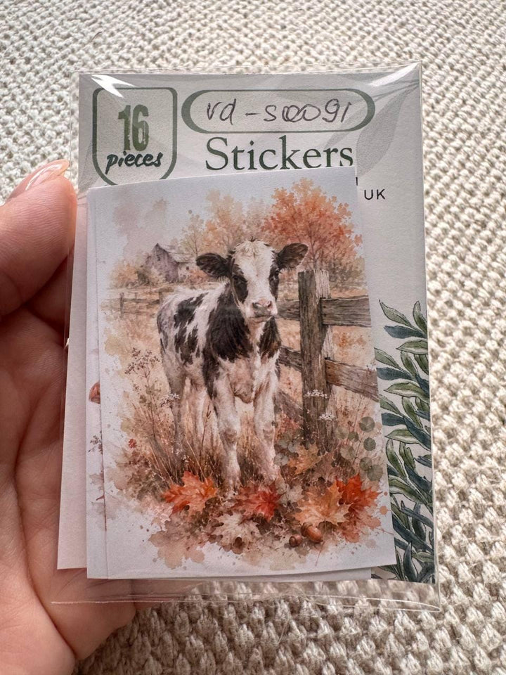 16 Autumn Farm Stickers, Watercolour Country Farmhouse Stickers, Fall Animals Pumpkins Journal Scrapbook Cottagecore Craft Stickers