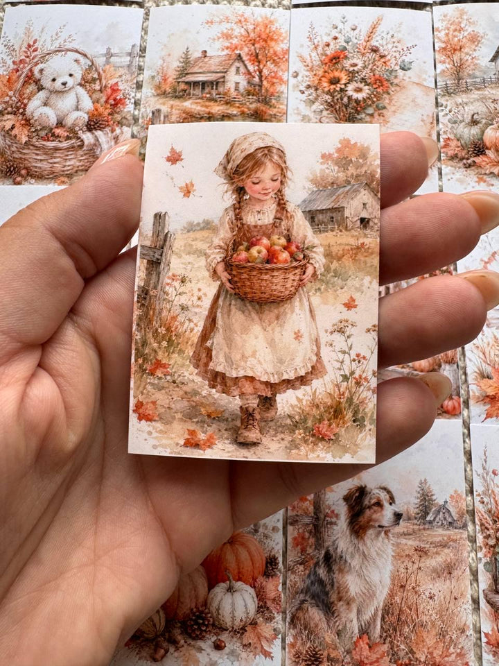 16 Autumn Farm Stickers, Watercolour Country Farmhouse Stickers, Fall Animals Pumpkins Journal Scrapbook Cottagecore Craft Stickers
