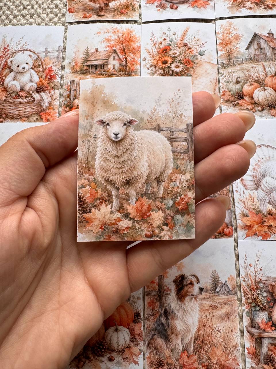 16 Autumn Farm Stickers, Watercolour Country Farmhouse Stickers, Fall Animals Pumpkins Journal Scrapbook Cottagecore Craft Stickers