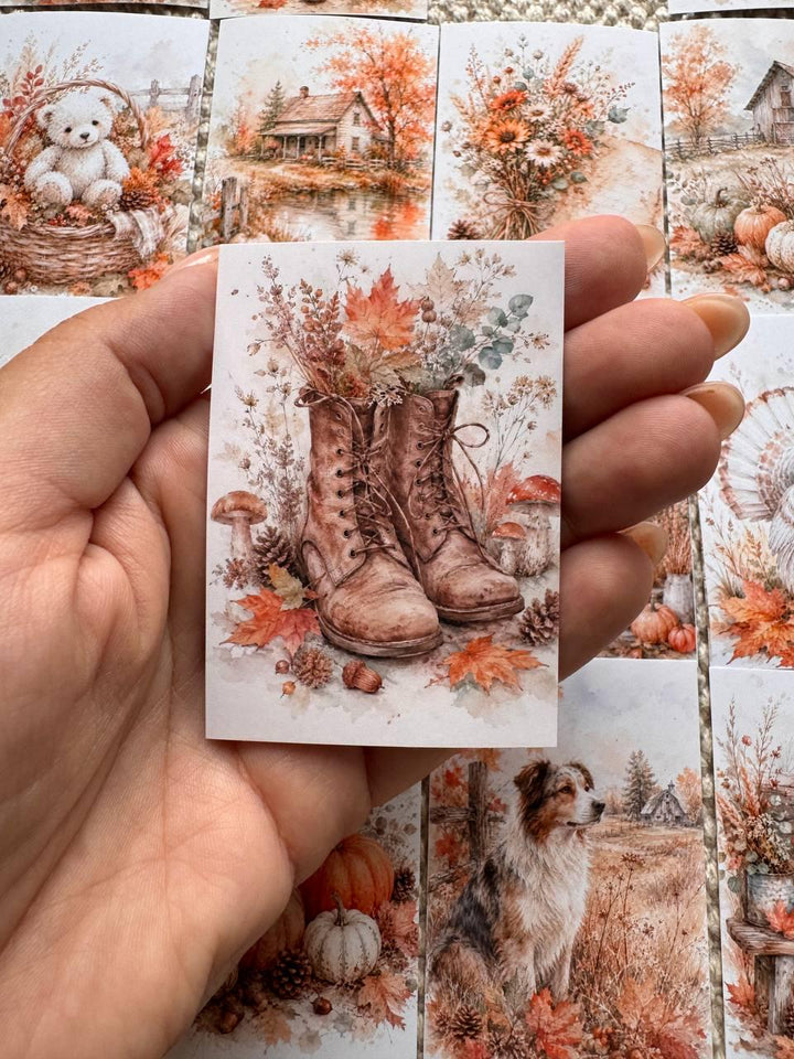 16 Autumn Farm Stickers, Watercolour Country Farmhouse Stickers, Fall Animals Pumpkins Journal Scrapbook Cottagecore Craft Stickers