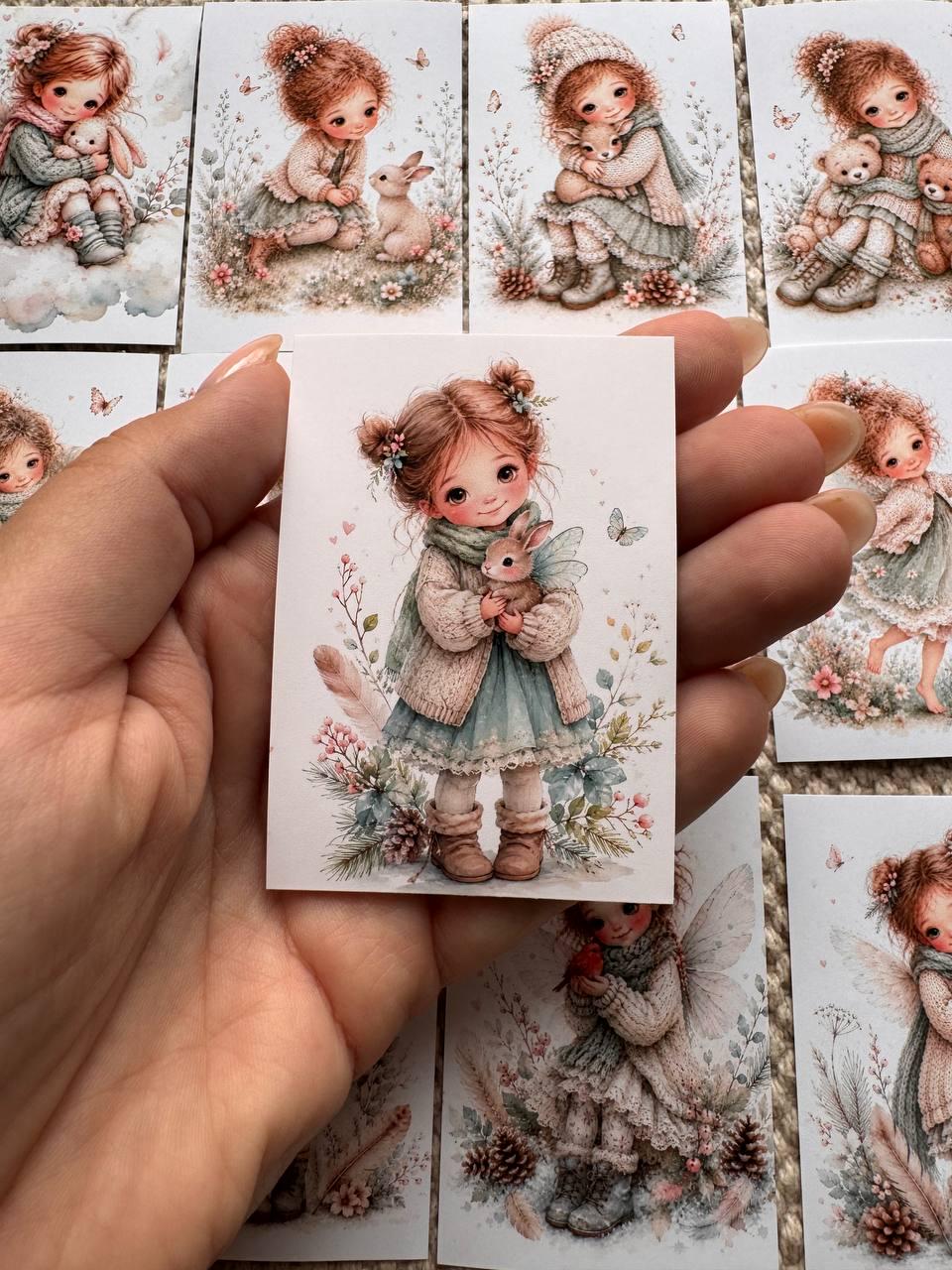 16 Cute Fairy Girl Stickers, Woodland Bunny Stickers, Whimsical Watercolour Stickers, Junk Journal Scrapbook Planner Craft Supplies