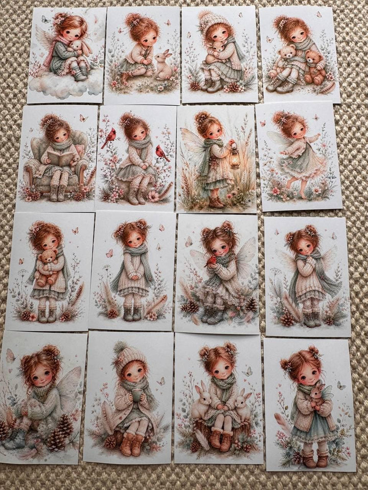 16 Cute Fairy Girl Stickers, Woodland Bunny Stickers, Whimsical Watercolour Stickers, Junk Journal Scrapbook Planner Craft Supplies