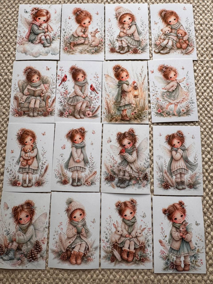 16 Cute Fairy Girl Stickers, Woodland Bunny Stickers, Whimsical Watercolour Stickers, Junk Journal Scrapbook Planner Craft Supplies