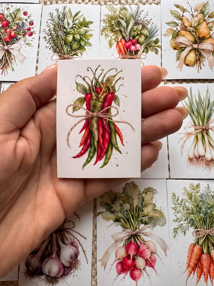 16 Vegetable & Herb Stickers, Botanical Garden Stickers, Watercolour Veggie Stickers, Junk Journal Scrapbook Planner Craft Supplies
