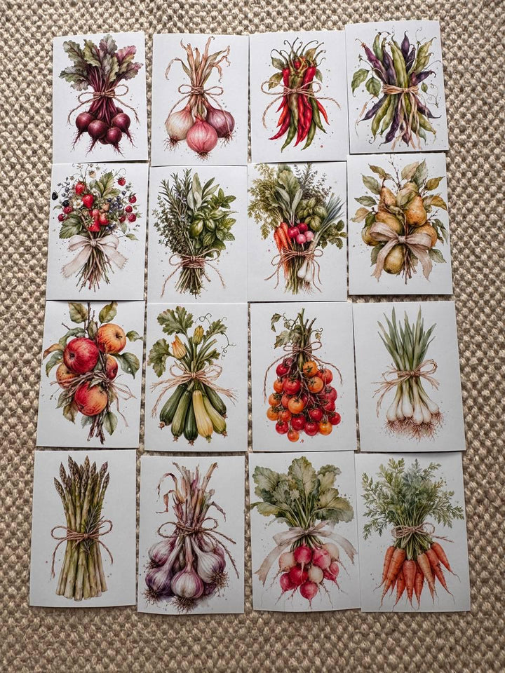16 Vegetable & Herb Stickers, Botanical Garden Stickers, Watercolour Veggie Stickers, Junk Journal Scrapbook Planner Craft Supplies