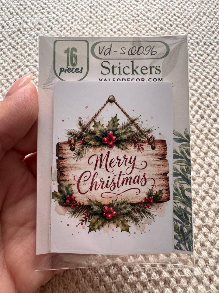 16 Christmas Stickers, Vintage Watercolour Merry Christmas Stickers, Festive Junk Journal Scrapbook Planner Craft Supplies, Christmas Decor
