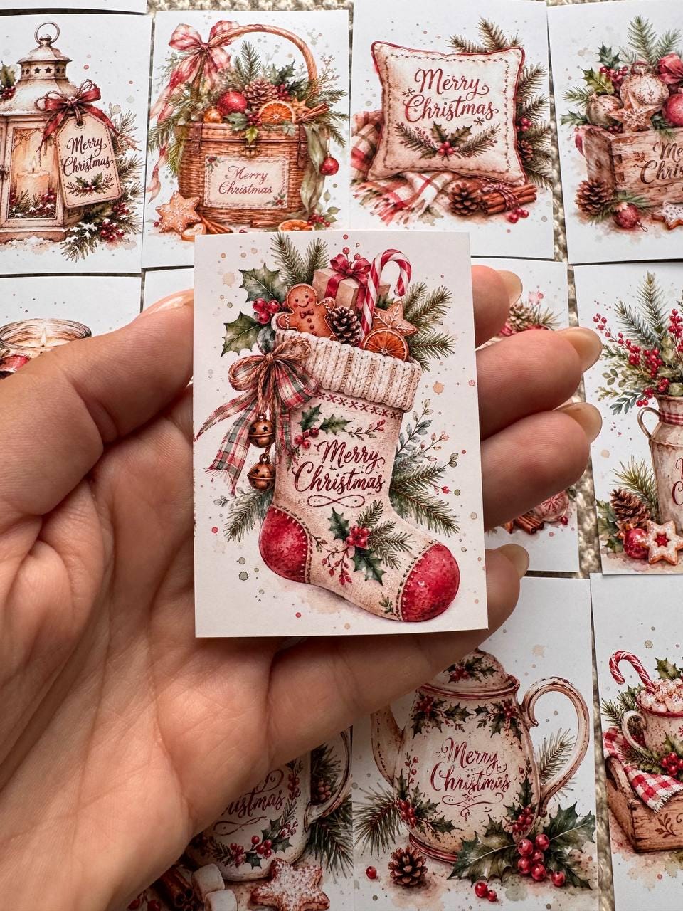 16 Christmas Stickers, Vintage Watercolour Merry Christmas Stickers, Festive Junk Journal Scrapbook Planner Craft Supplies, Christmas Decor
