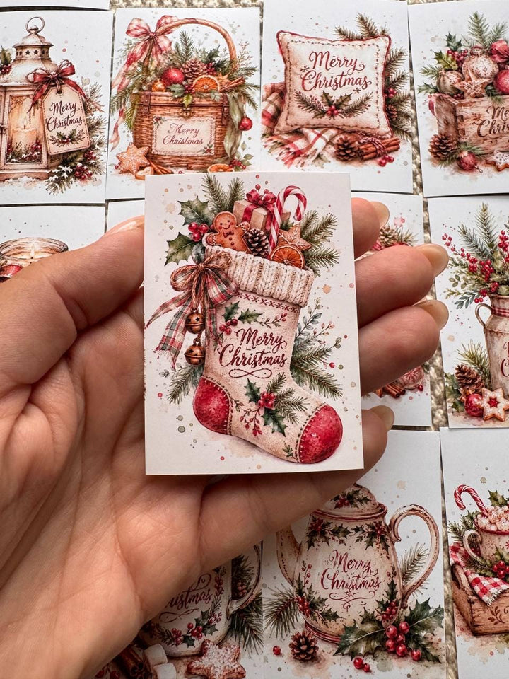 16 Christmas Stickers, Vintage Watercolour Merry Christmas Stickers, Festive Junk Journal Scrapbook Planner Craft Supplies, Christmas Decor