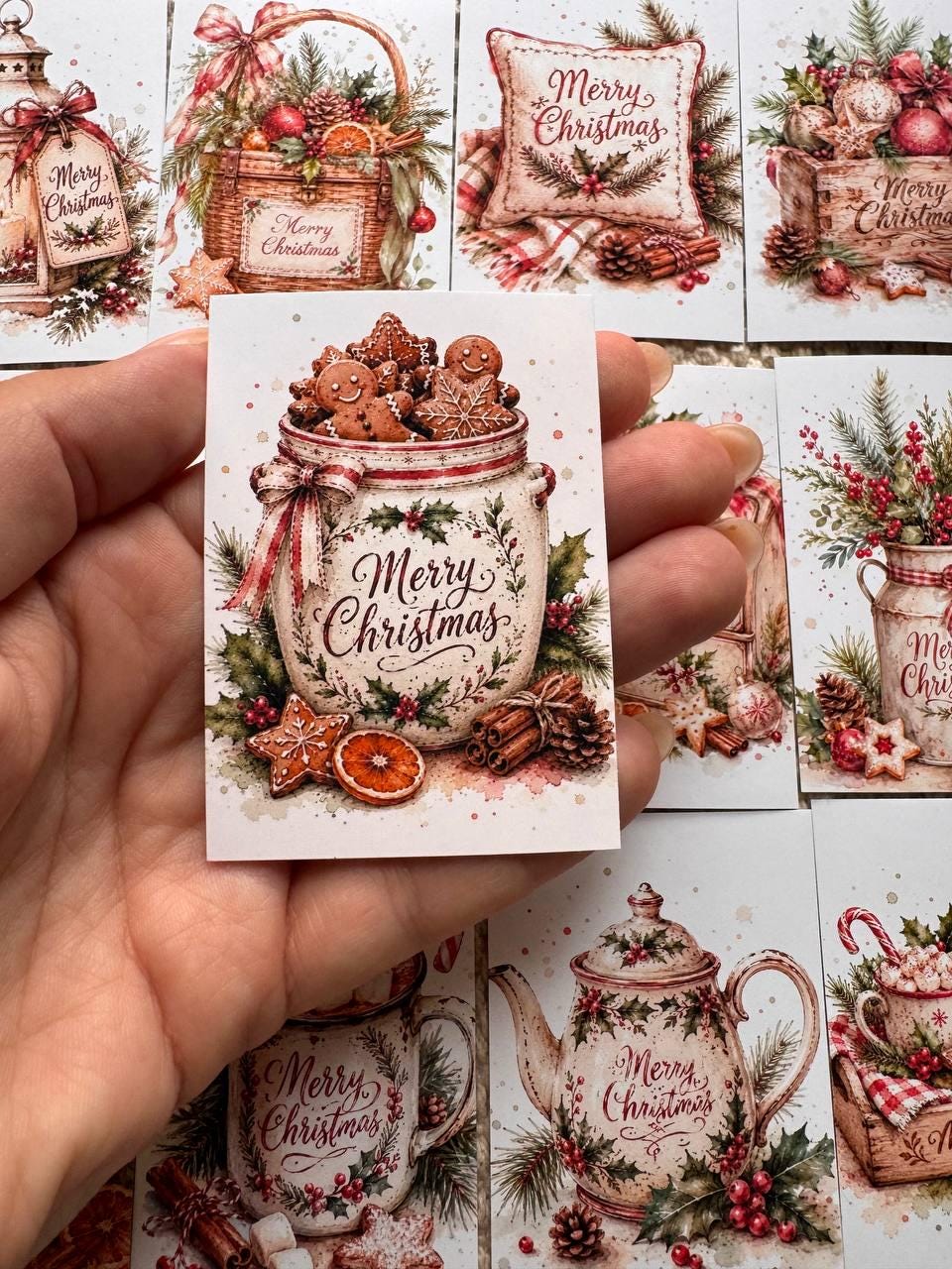 16 Christmas Stickers, Vintage Watercolour Merry Christmas Stickers, Festive Junk Journal Scrapbook Planner Craft Supplies, Christmas Decor