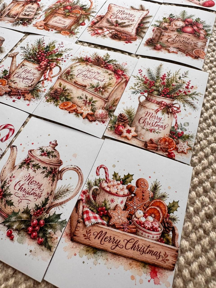 16 Christmas Stickers, Vintage Watercolour Merry Christmas Stickers, Festive Junk Journal Scrapbook Planner Craft Supplies, Christmas Decor