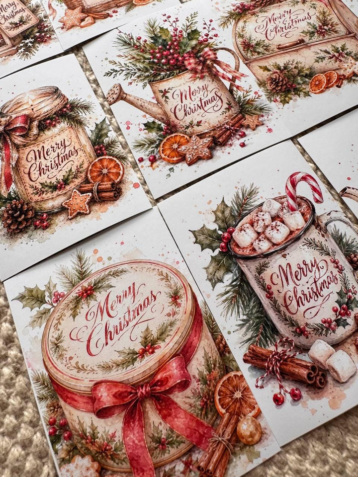 16 Christmas Stickers, Vintage Watercolour Merry Christmas Stickers, Festive Junk Journal Scrapbook Planner Craft Supplies, Christmas Decor