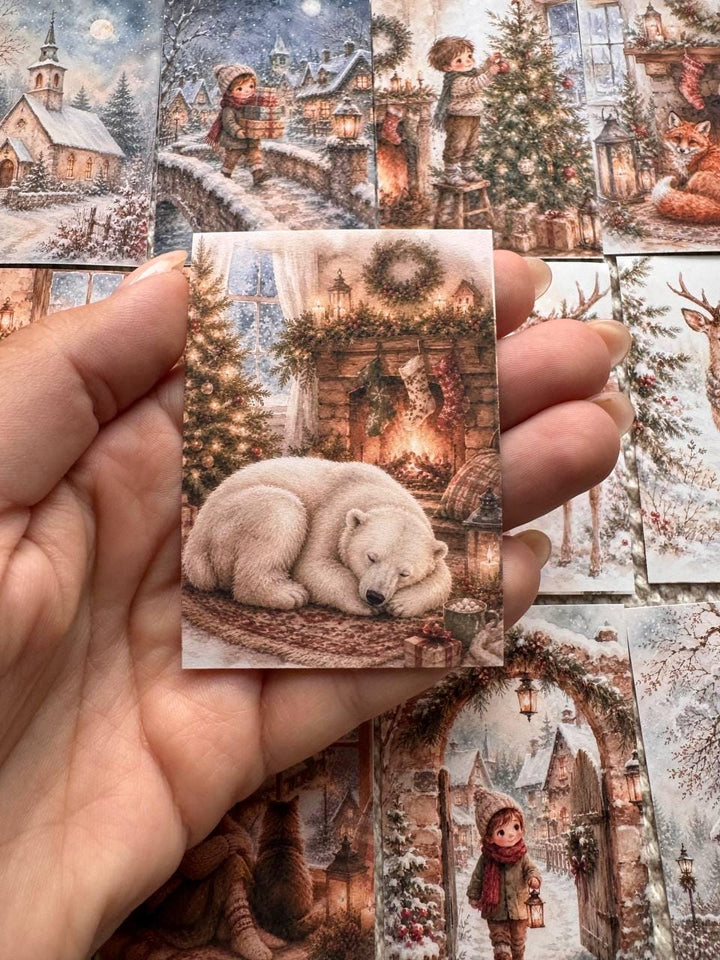16 Vintage Christmas Stickers, Cosy Winter Watercolour Stickers, Christmas Village, Children & Animals, Junk Journal Scrapbook Crafts