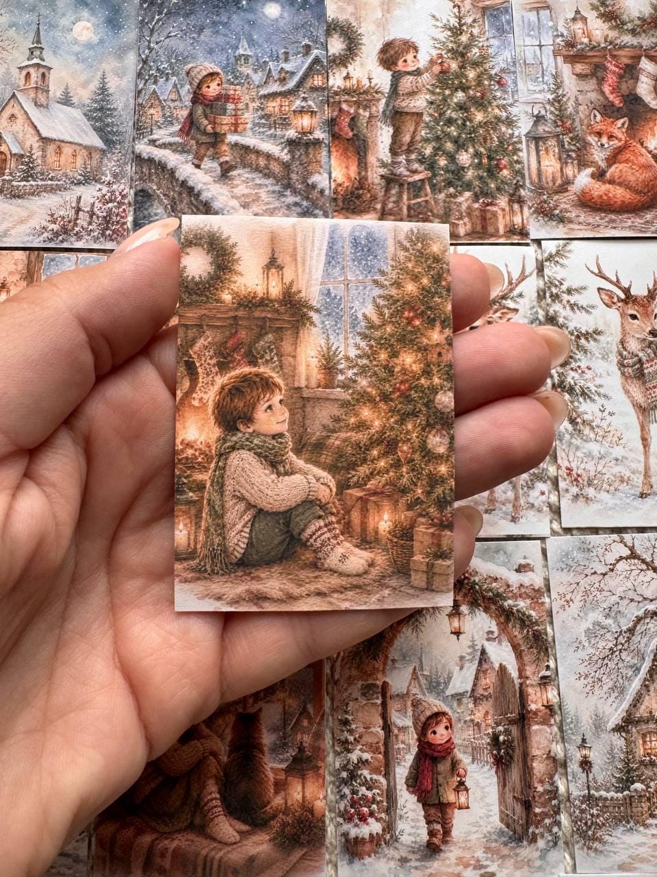 16 Vintage Christmas Stickers, Cosy Winter Watercolour Stickers, Christmas Village, Children & Animals, Junk Journal Scrapbook Crafts