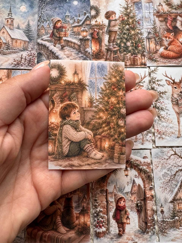 16 Vintage Christmas Stickers, Cosy Winter Watercolour Stickers, Christmas Village, Children & Animals, Junk Journal Scrapbook Crafts