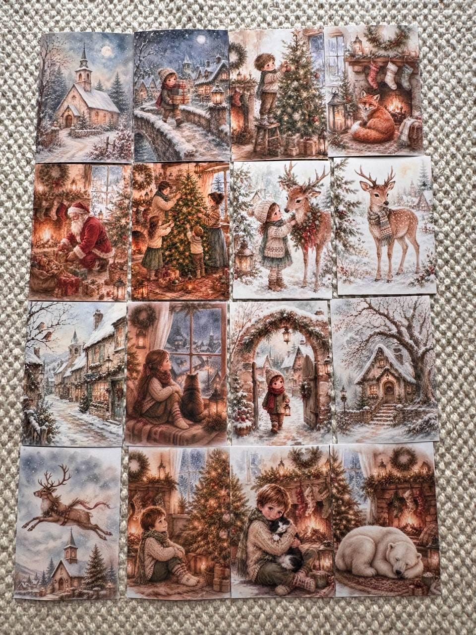 16 Vintage Christmas Stickers, Cosy Winter Watercolour Stickers, Christmas Village, Children & Animals, Junk Journal Scrapbook Crafts