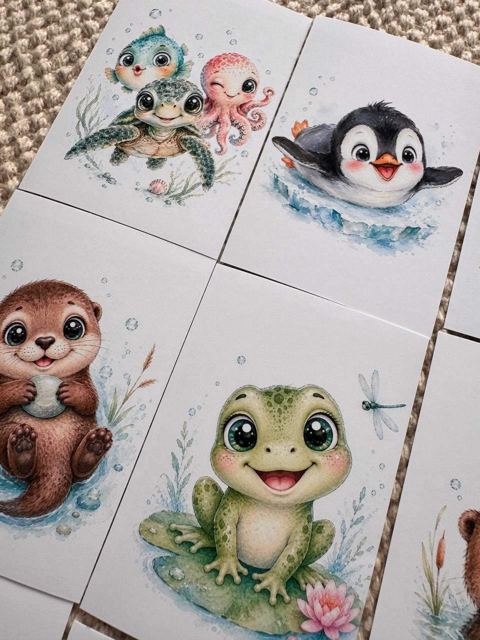 16 Cute Aquatic Animal Stickers, Watercolour Sea Life Stickers, Axolotl Otter Turtle Whale, Junk Journal Scrapbook Planner Crafts