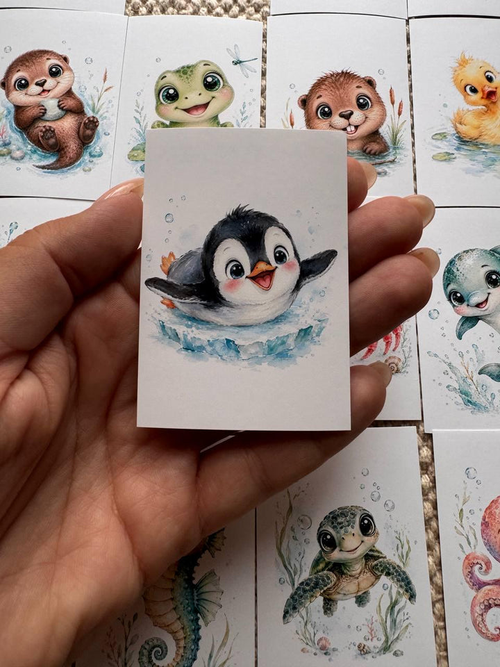 16 Cute Aquatic Animal Stickers, Watercolour Sea Life Stickers, Axolotl Otter Turtle Whale, Junk Journal Scrapbook Planner Crafts