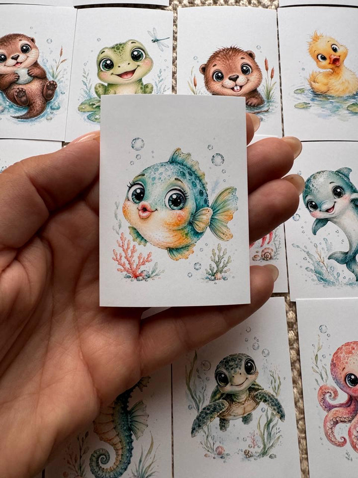 16 Cute Aquatic Animal Stickers, Watercolour Sea Life Stickers, Axolotl Otter Turtle Whale, Junk Journal Scrapbook Planner Crafts