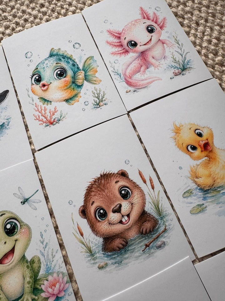 16 Cute Aquatic Animal Stickers, Watercolour Sea Life Stickers, Axolotl Otter Turtle Whale, Junk Journal Scrapbook Planner Crafts