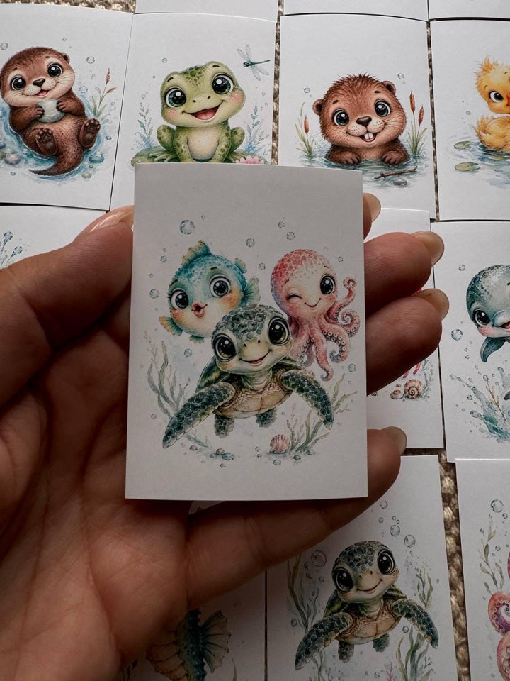 16 Cute Aquatic Animal Stickers, Watercolour Sea Life Stickers, Axolotl Otter Turtle Whale, Junk Journal Scrapbook Planner Crafts