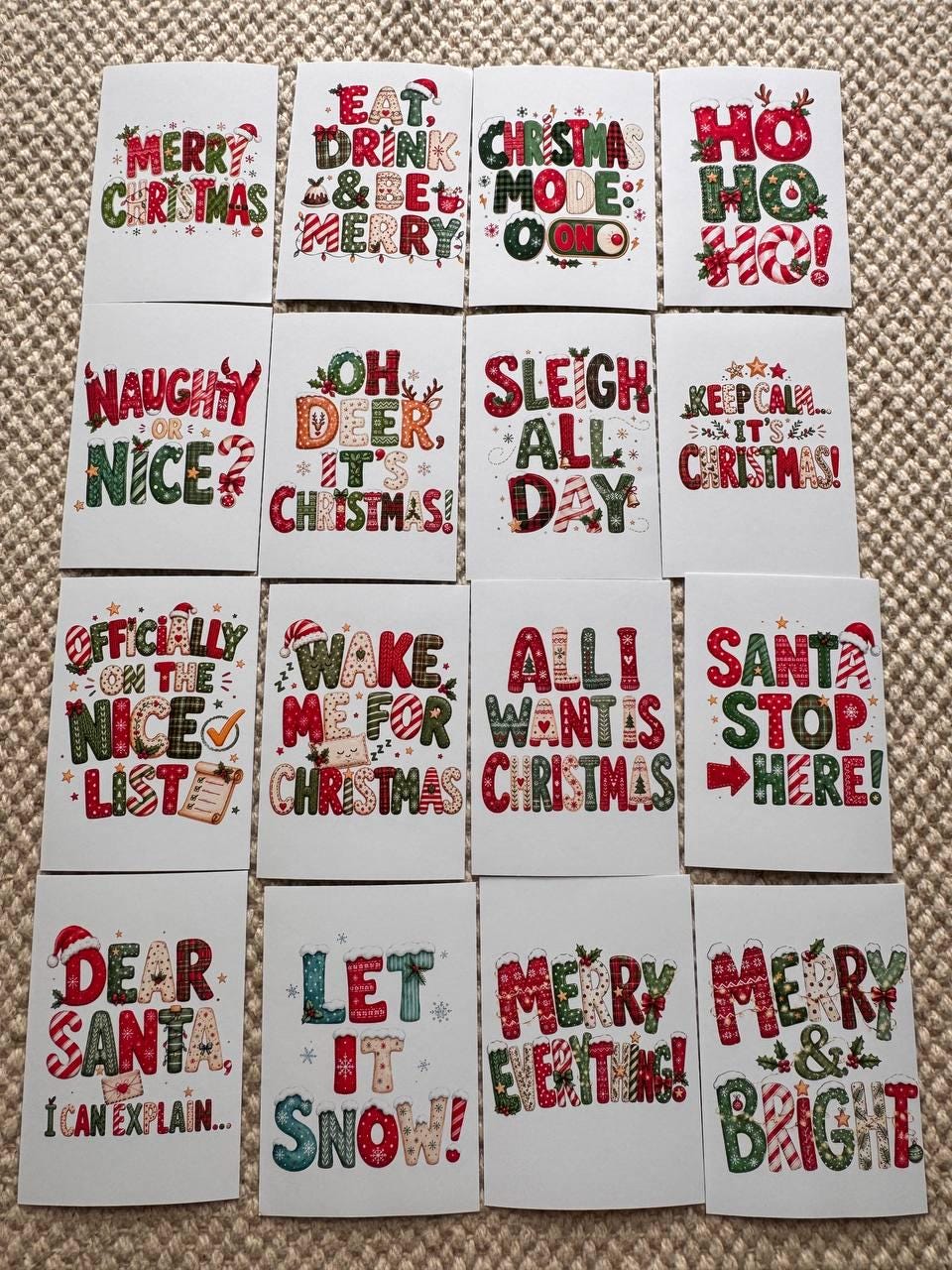 16 Christmas Quote Stickers, Funny Festive Sayings, Merry Christmas Stickers, Xmas Scrapbook Junk Journal Planner Craft Stickers