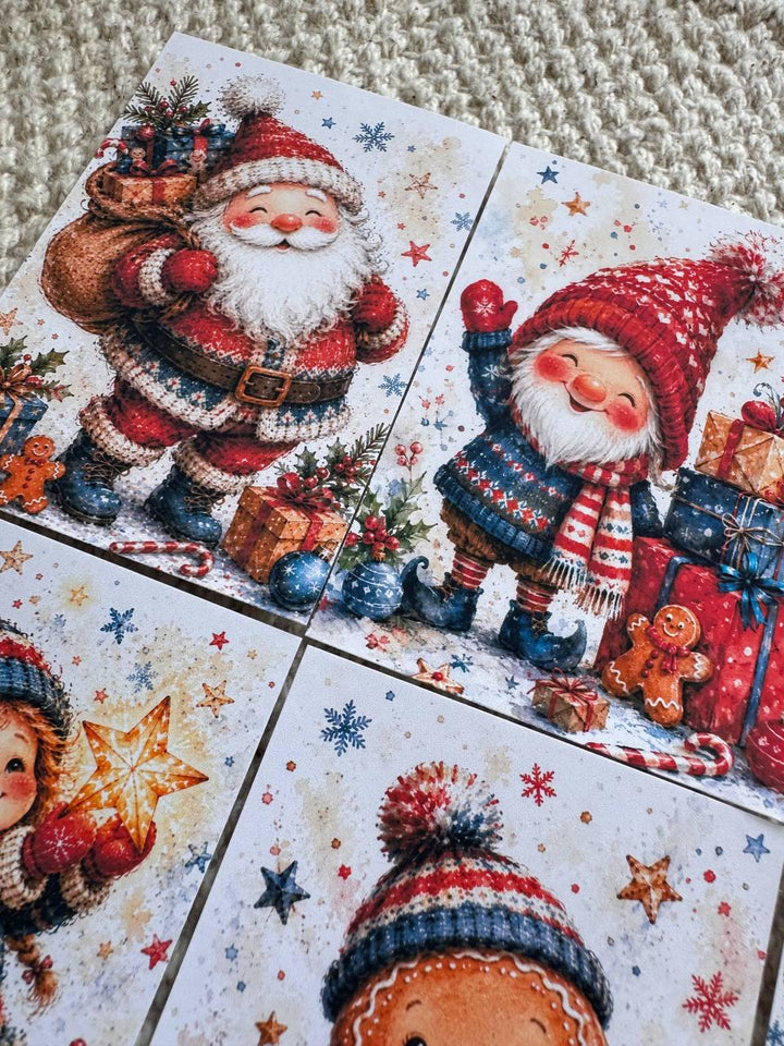 Christmas Watercolor Stickers Set of 16, Cute Santa & Winter Friends, Holiday Scrapbook Stickers, Handmade in the UK