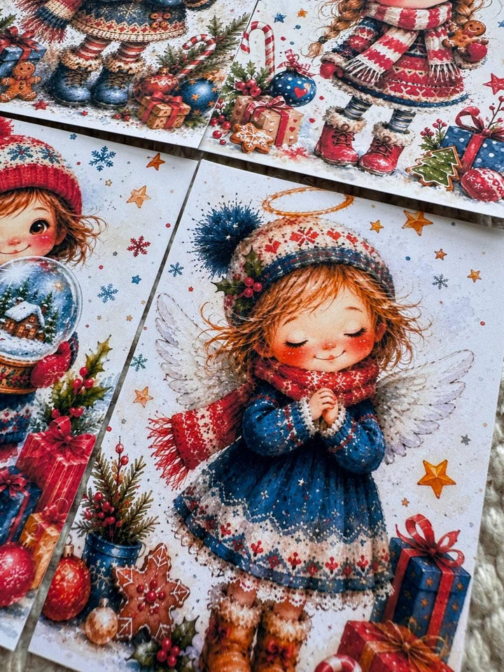 Christmas Watercolor Stickers Set of 16, Cute Santa & Winter Friends, Holiday Scrapbook Stickers, Handmade in the UK