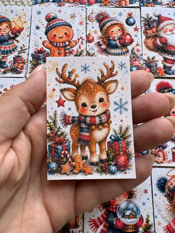 Christmas Watercolor Stickers Set of 16, Cute Santa & Winter Friends, Holiday Scrapbook Stickers, Handmade in the UK