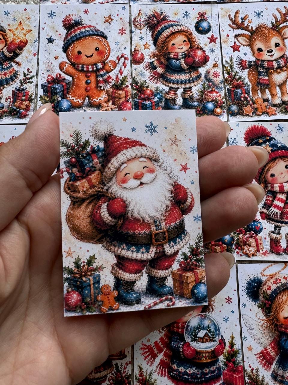 Christmas Watercolor Stickers Set of 16, Cute Santa & Winter Friends, Holiday Scrapbook Stickers, Handmade in the UK