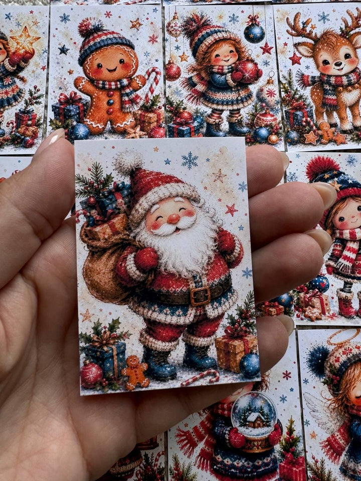 Christmas Watercolor Stickers Set of 16, Cute Santa & Winter Friends, Holiday Scrapbook Stickers, Handmade in the UK