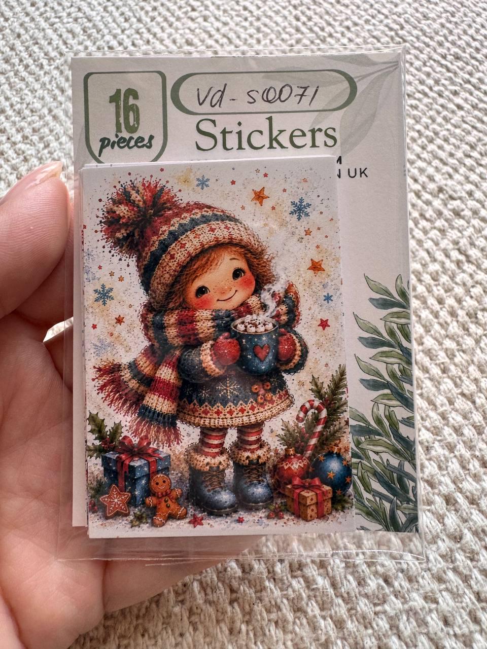 Christmas Watercolor Stickers Set of 16, Cute Santa & Winter Friends, Holiday Scrapbook Stickers, Handmade in the UK