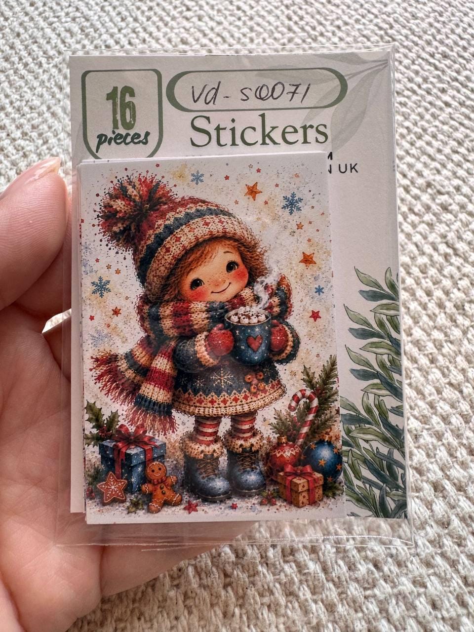 Christmas Watercolor Stickers Set of 16, Cute Santa & Winter Friends, Holiday Scrapbook Stickers, Handmade in the UK