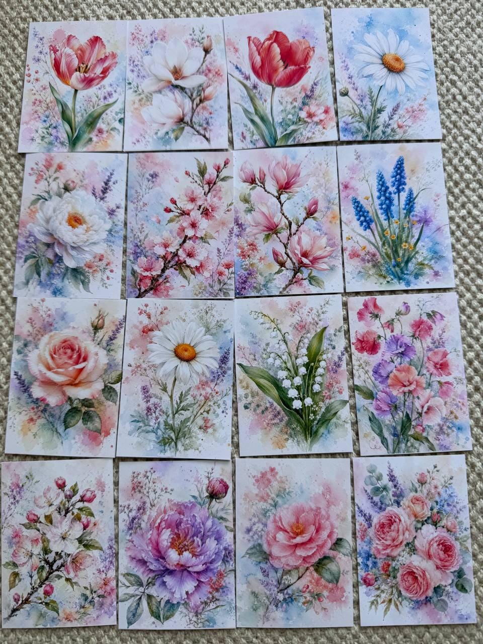 Watercolor Floral Stickers Set of 16, Vintage Flower Journal Stickers, Botanical Scrapbook Ephemera, Handmade in the UK