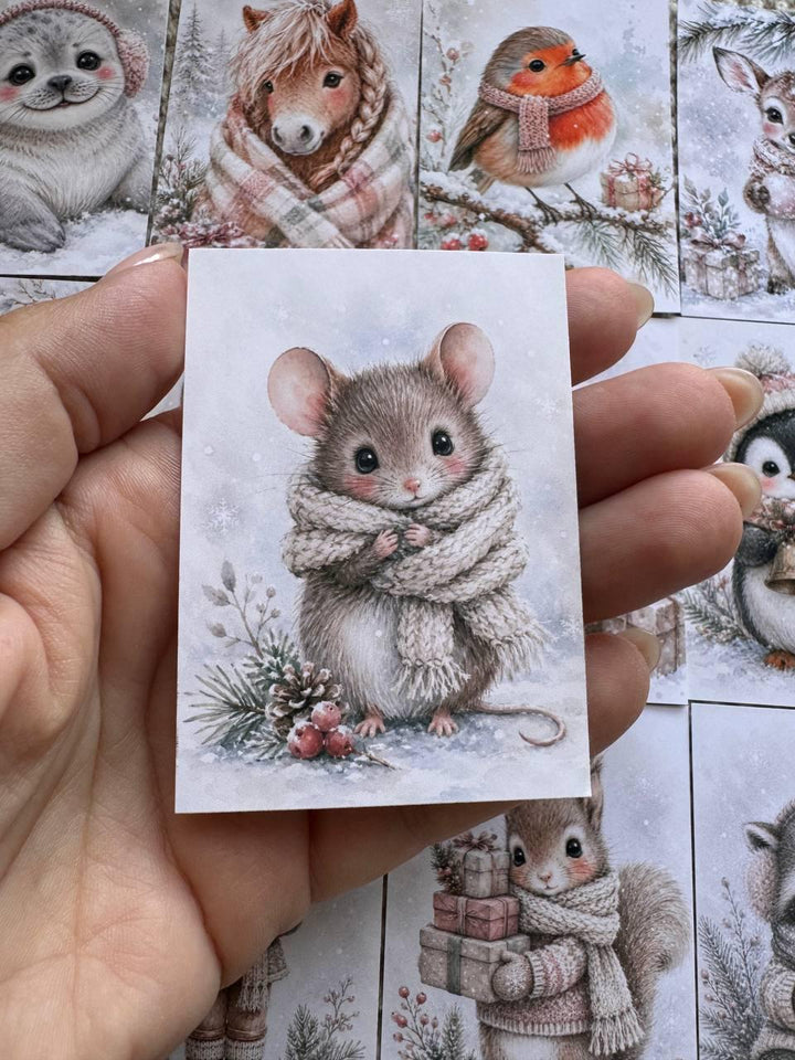 Winter Animal Stickers Set of 16, Cute Christmas Woodland Animals, Penguin & Deer Stickers, Handmade in the UK for Journals