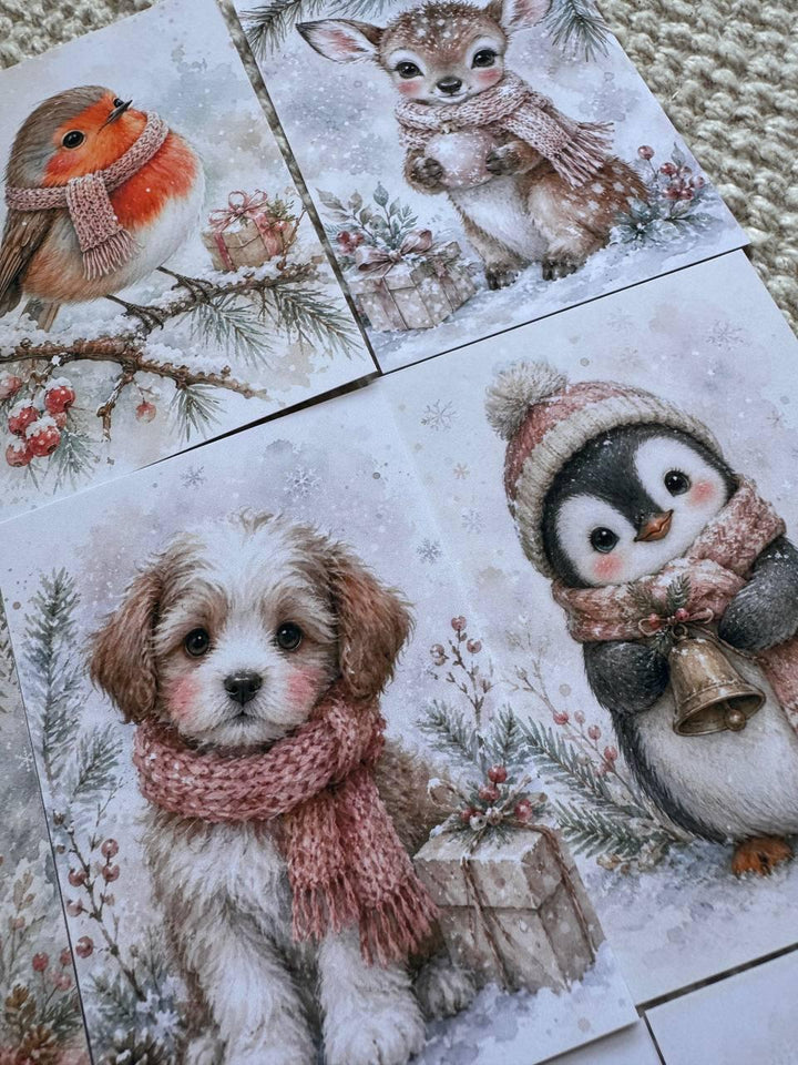 Winter Animal Stickers Set of 16, Cute Christmas Woodland Animals, Penguin & Deer Stickers, Handmade in the UK for Journals