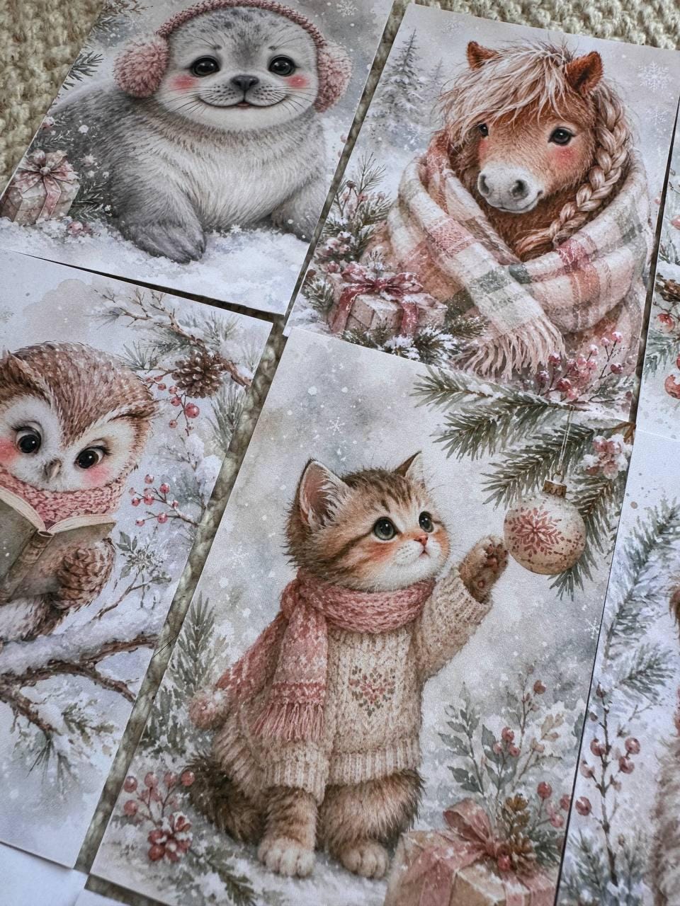 Winter Animal Stickers Set of 16, Cute Christmas Woodland Animals, Penguin & Deer Stickers, Handmade in the UK for Journals