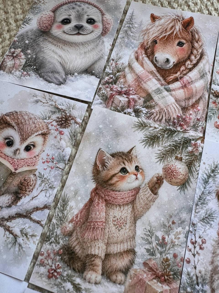 Winter Animal Stickers Set of 16, Cute Christmas Woodland Animals, Penguin & Deer Stickers, Handmade in the UK for Journals