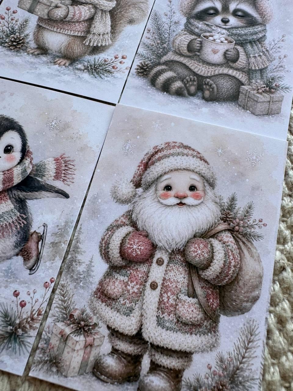 Winter Animal Stickers Set of 16, Cute Christmas Woodland Animals, Penguin & Deer Stickers, Handmade in the UK for Journals