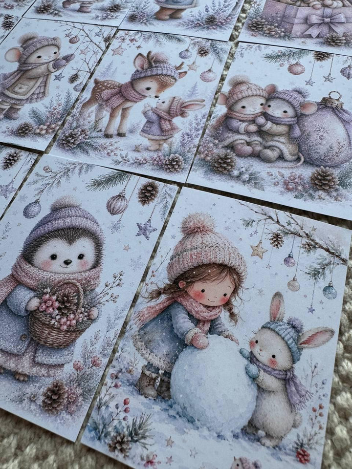 Winter Friends Stickers Set of 16, Cute Christmas Animal Stickers, Cozy Woodland Journal Stickers, Handmade in the UK, Scrapbooking