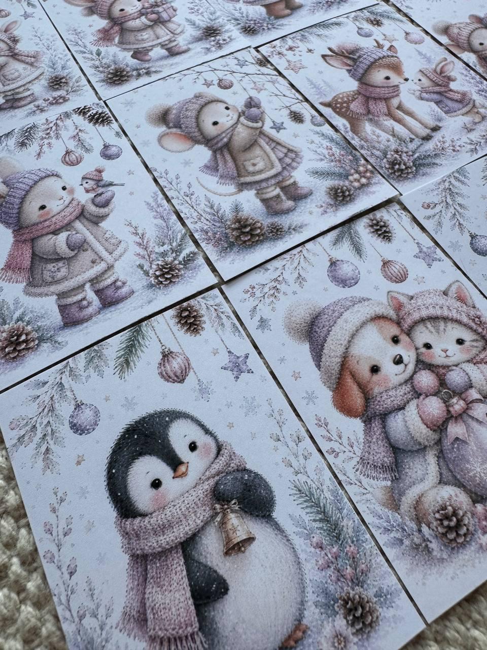 Winter Friends Stickers Set of 16, Cute Christmas Animal Stickers, Cozy Woodland Journal Stickers, Handmade in the UK, Scrapbooking