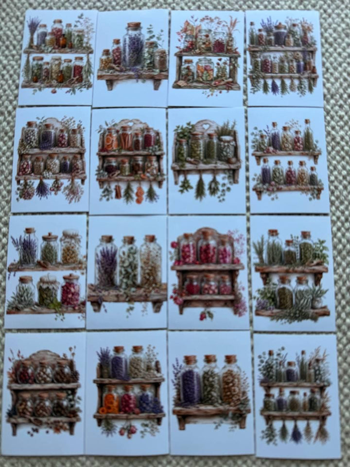 16 Botanical Apothecary Stickers, Vintage Herb Jar Stickers, Watercolor Herbal Bottles, Junk Journal Scrapbook Cottagecore Decor