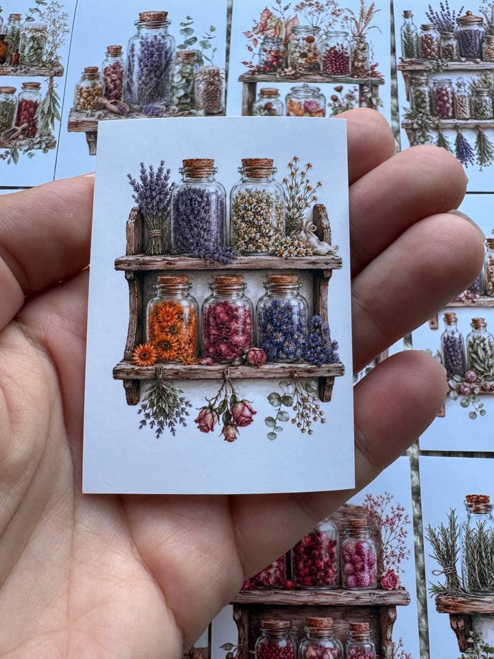 16 Botanical Apothecary Stickers, Vintage Herb Jar Stickers, Watercolor Herbal Bottles, Junk Journal Scrapbook Cottagecore Decor