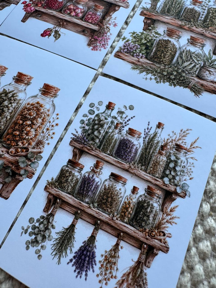 16 Botanical Apothecary Stickers, Vintage Herb Jar Stickers, Watercolor Herbal Bottles, Junk Journal Scrapbook Cottagecore Decor