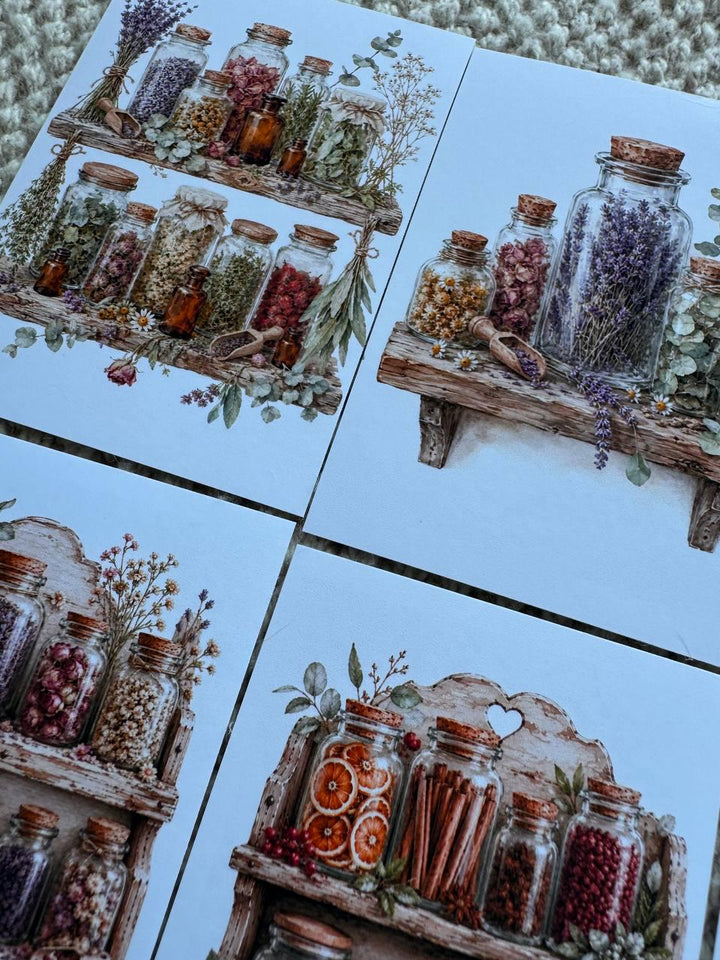 16 Botanical Apothecary Stickers, Vintage Herb Jar Stickers, Watercolor Herbal Bottles, Junk Journal Scrapbook Cottagecore Decor