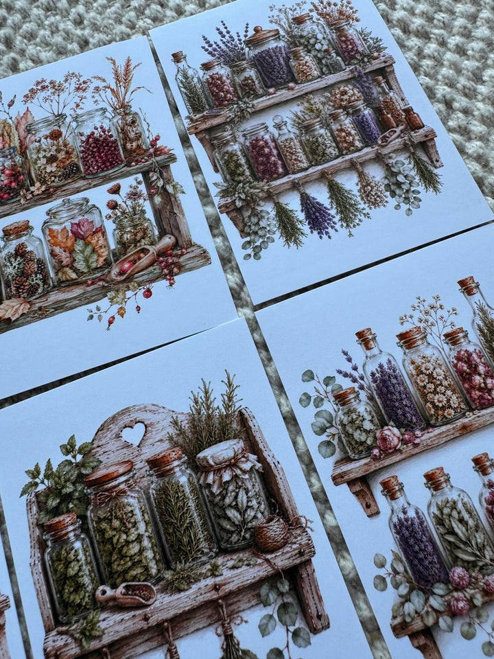 16 Botanical Apothecary Stickers, Vintage Herb Jar Stickers, Watercolor Herbal Bottles, Junk Journal Scrapbook Cottagecore Decor
