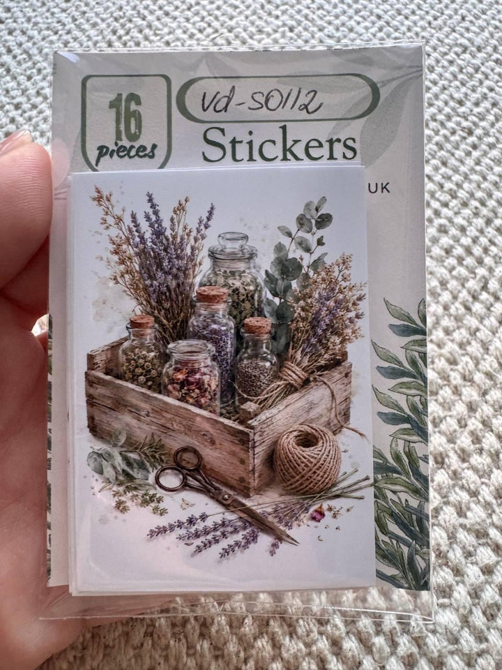 16 Botanical Herb Stickers, Lavender Apothecary Watercolor Stickers, Cottagecore Junk Journal Scrapbook Planner Botanical Decor